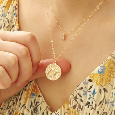 Gold filled necklace with sun coin