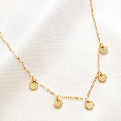 Gold  filled, boho necklace with gold discs