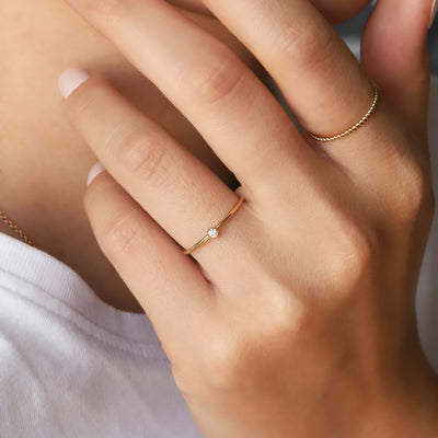 Dainty Solitaire Ring - Gold Filled