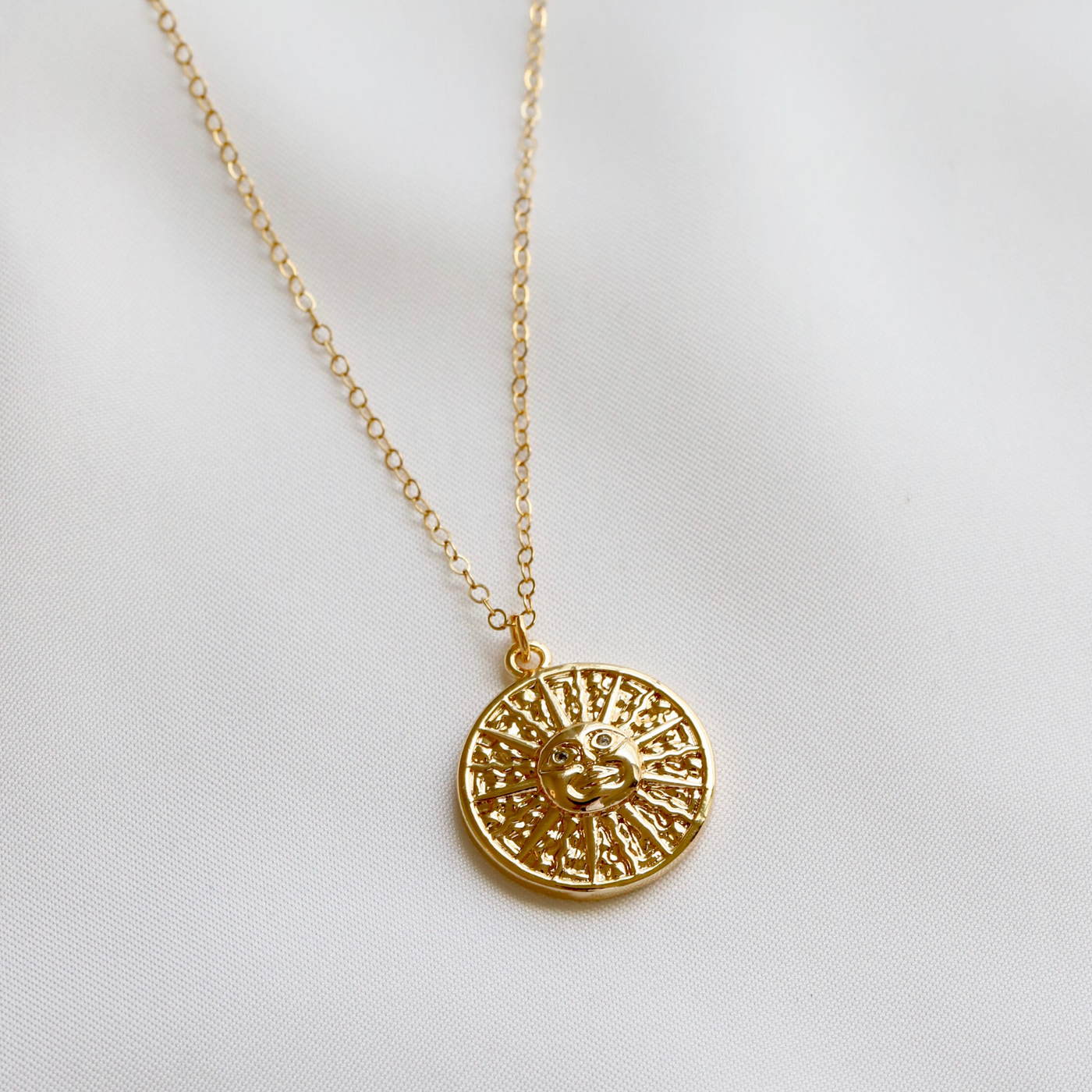 14K gold sun coin necklace