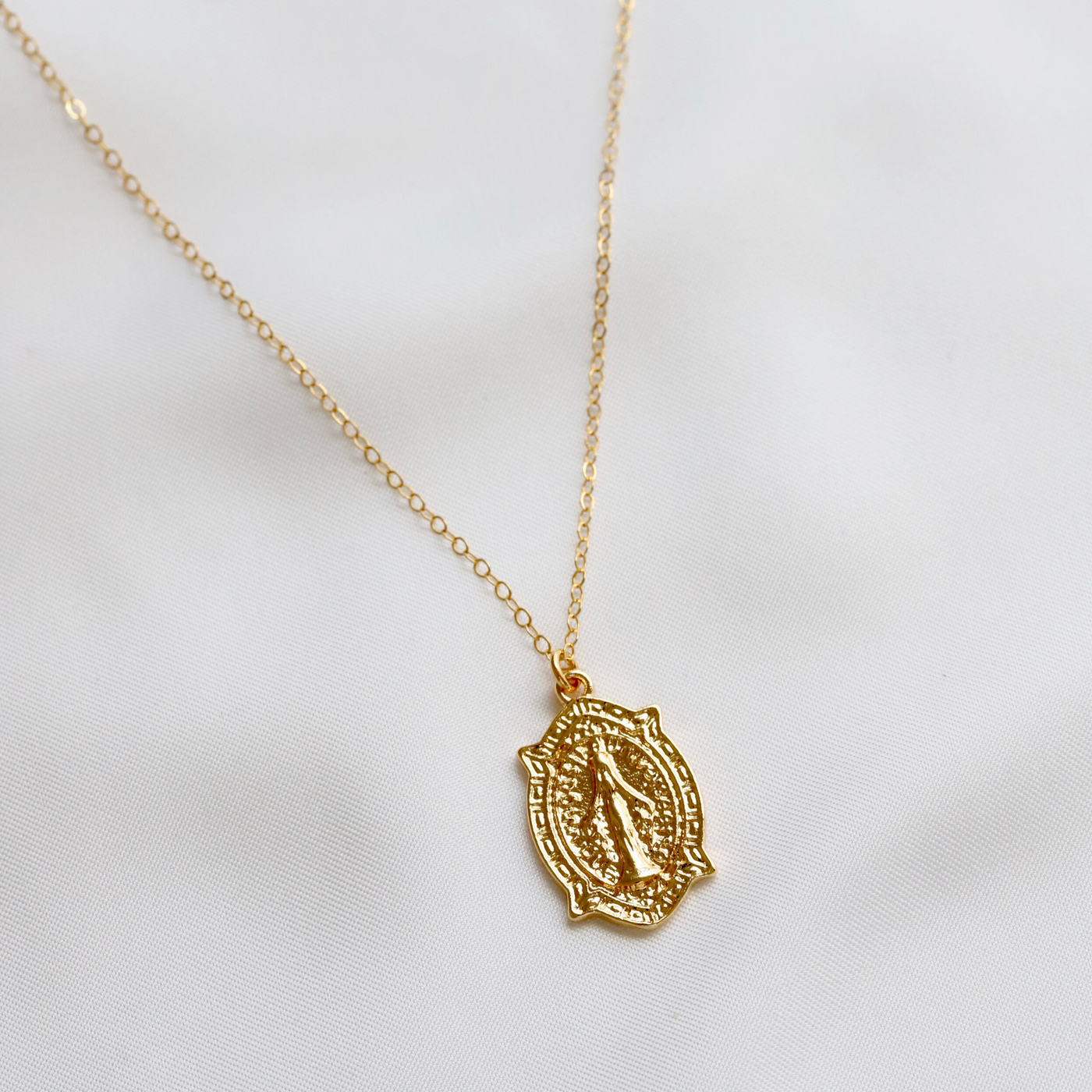 14K gold filled necklace with Virgin Mary medallion