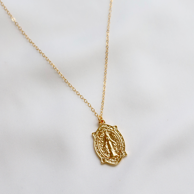 14K gold filled necklace with Virgin Mary medallion